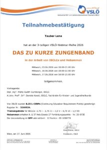 VSLÖ Teilnahmebescheinigung Das zu kurze Zungenband Lena Tauber
